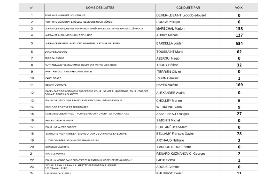 Résultat des Elections Européennes 2024 sur Chaumontel