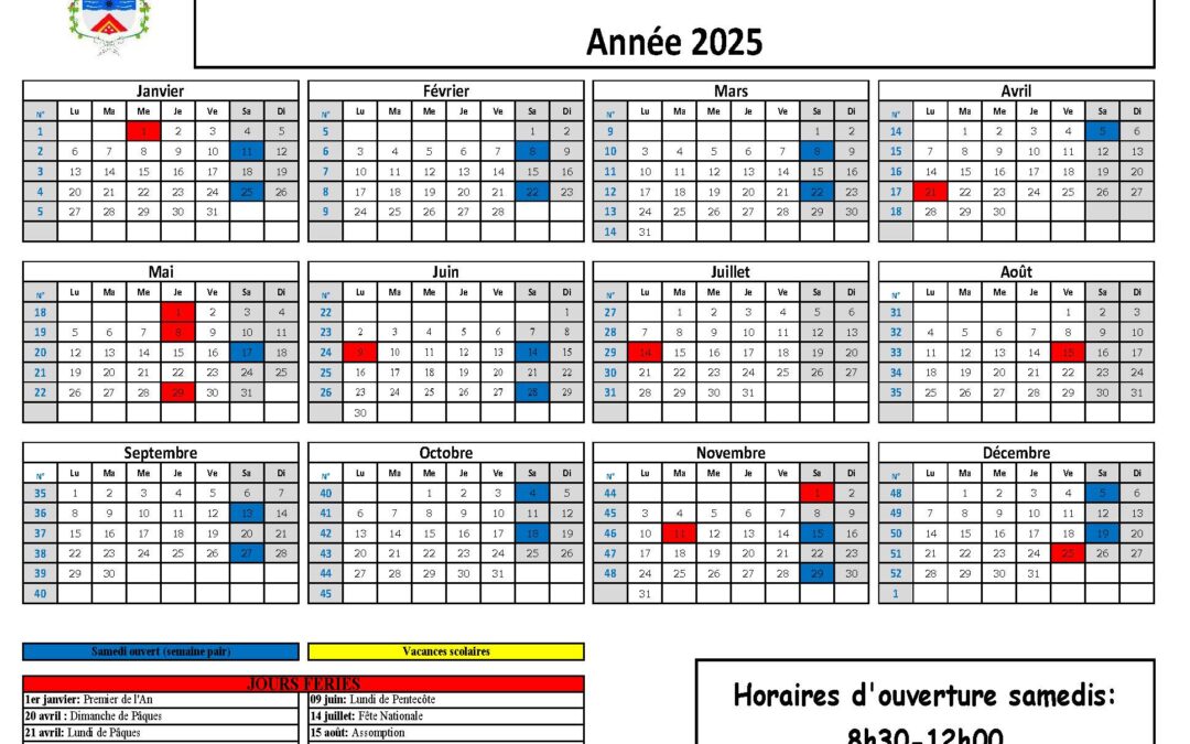 ✅️ Calendrier 2025 des ouvertures les samedis
