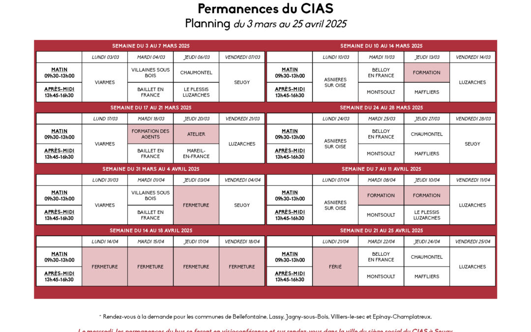 CIAS – Planning du 3 mars au 25 avril
