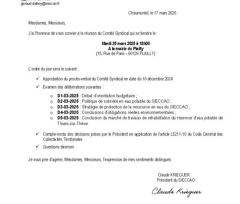 REUNION DU COMITE SYNDICAL