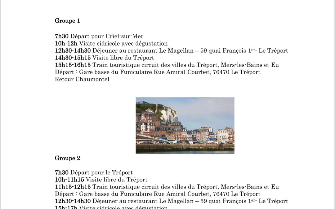 CCAS : Sortie au Tréport – Mers-les-Bains – Criel-sur-Mer le 22 mai