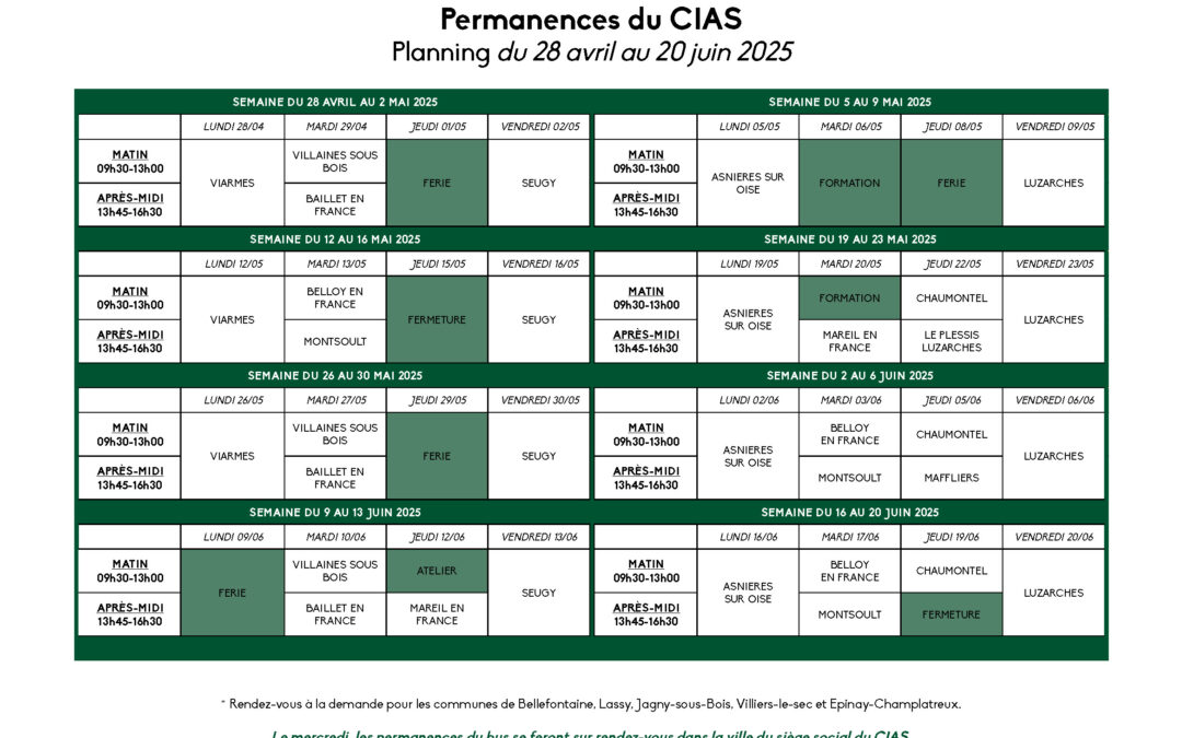 CIAS – Planning du 28 avril au 20 juin 2025