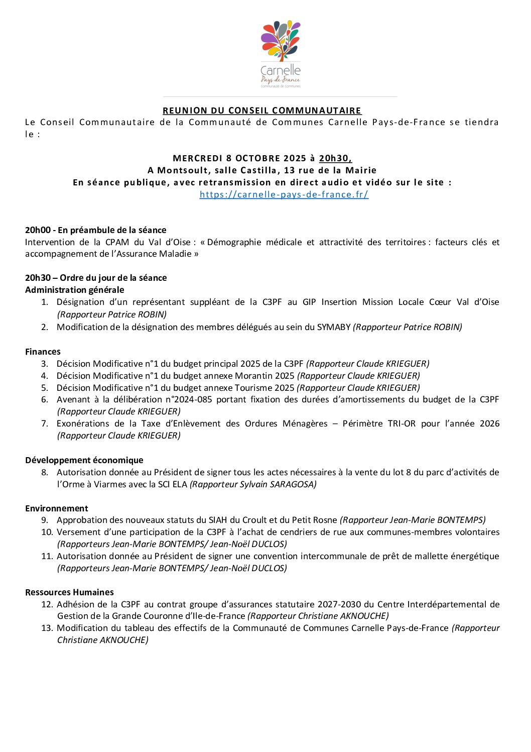 RÉUNION CONSEIL COMMUNAUTAIRE 2025 : date, lieu, horaire… TOUT SAVOIR ! ⚡️