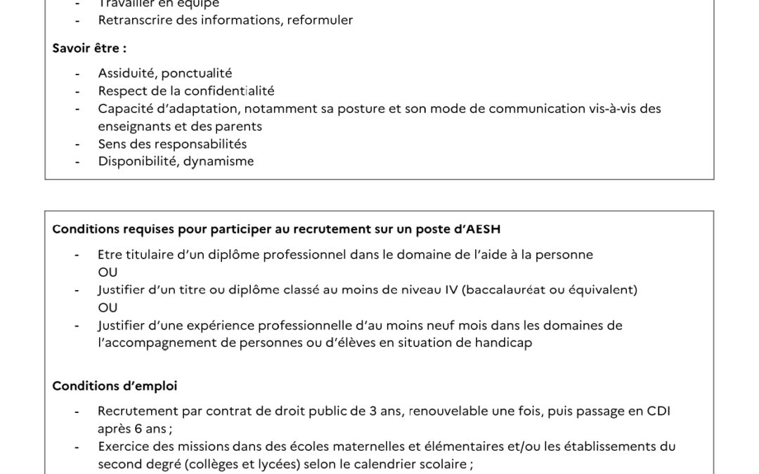 Recrutement poste AESH