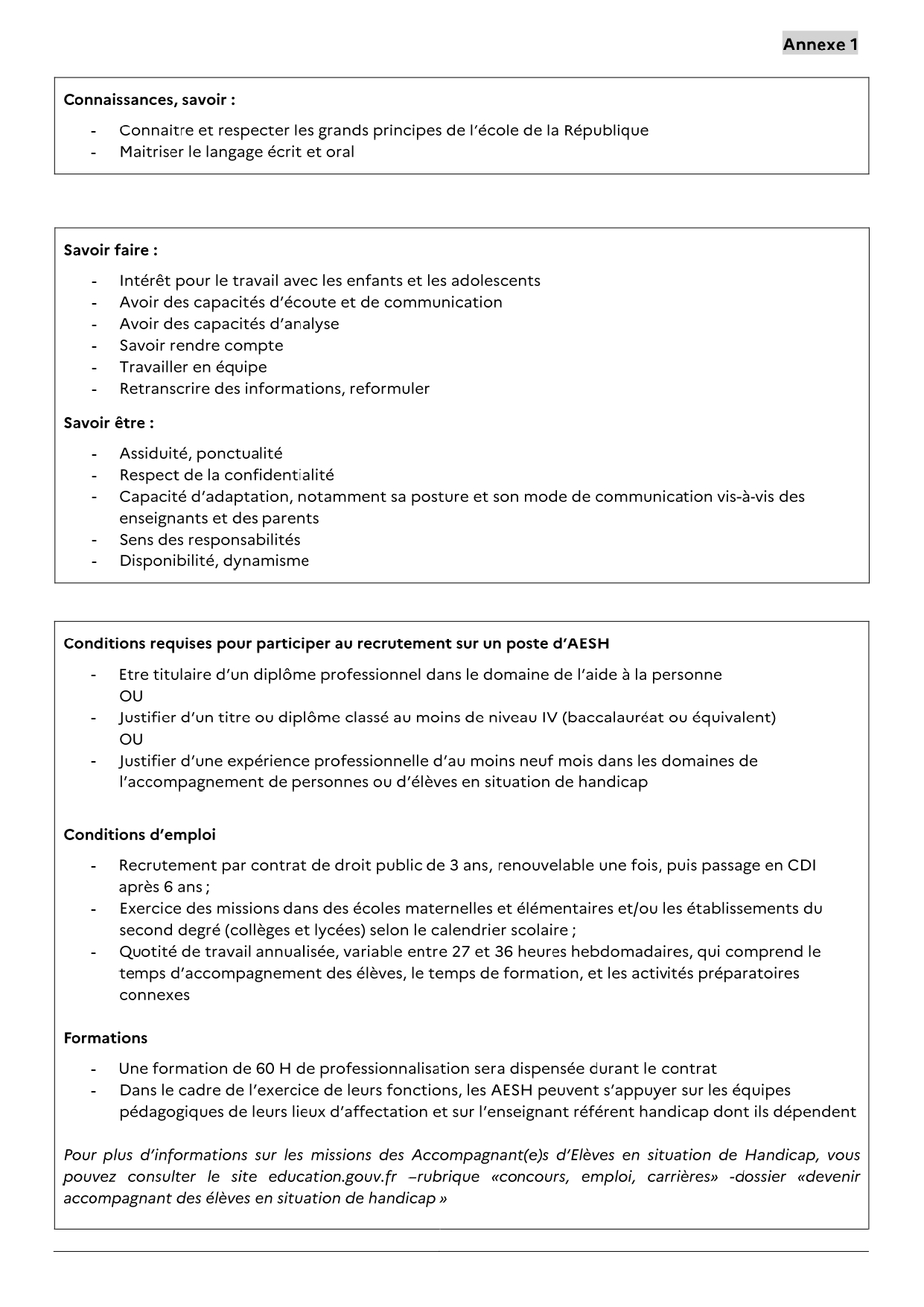 Recrutement poste AESH