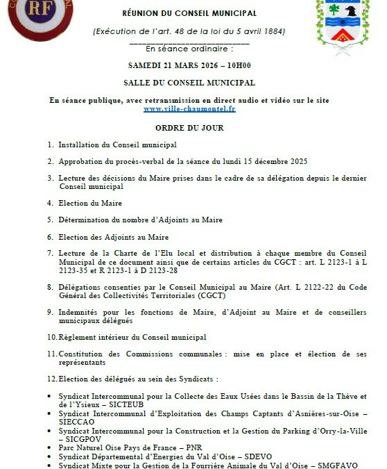 Ordre du jour du Conseil Municipal d&rsquo;installation des nouveaux élus