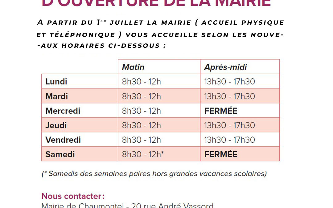 Nouveaux horaires de la mairie