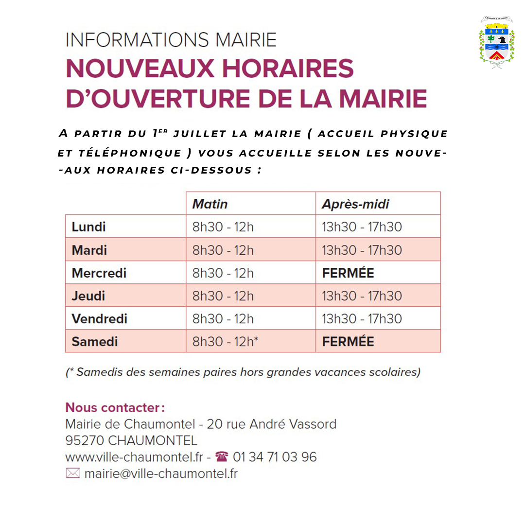 Nouveaux horaires de la mairie