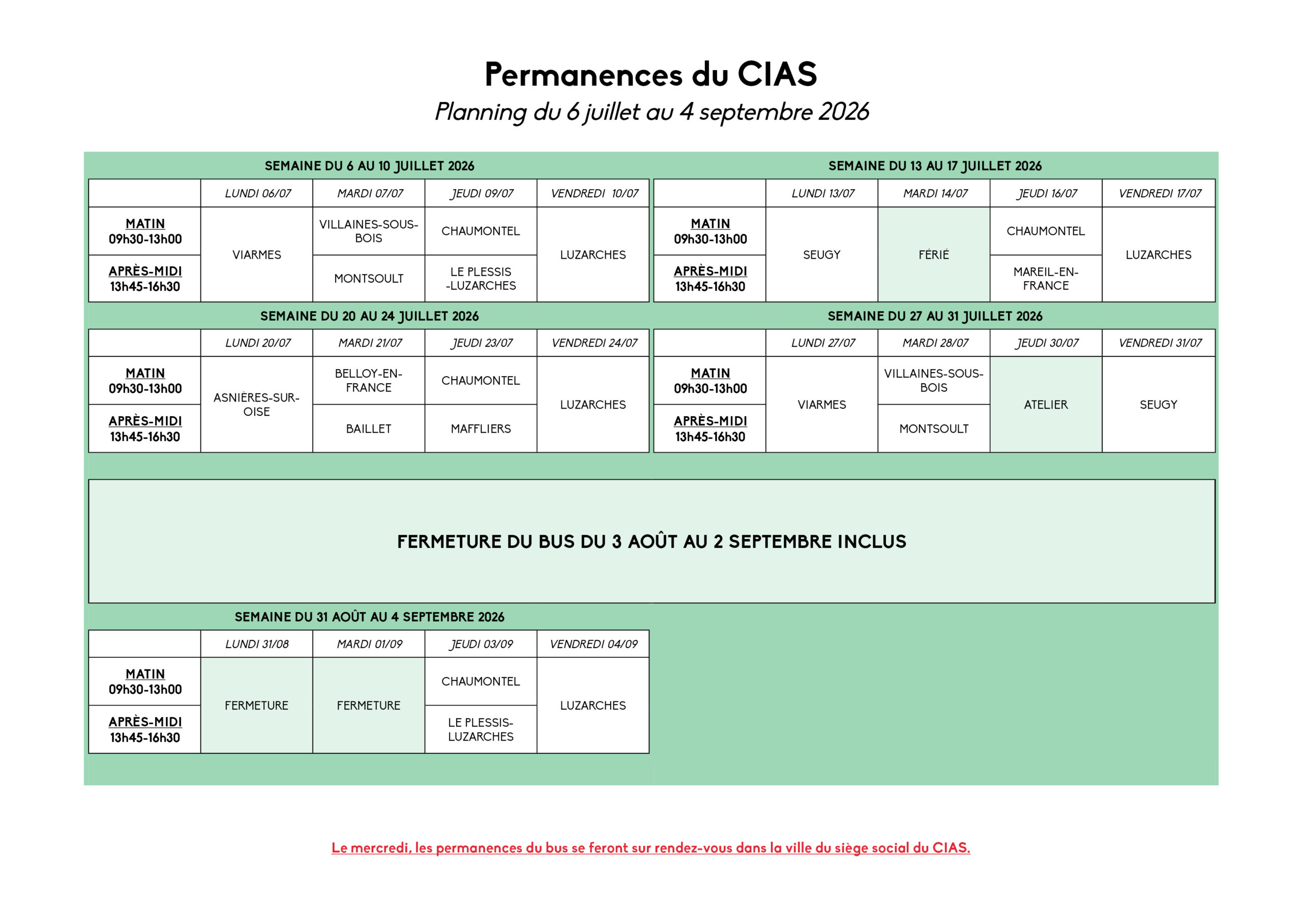 Planning CIAS de juillet à septembre